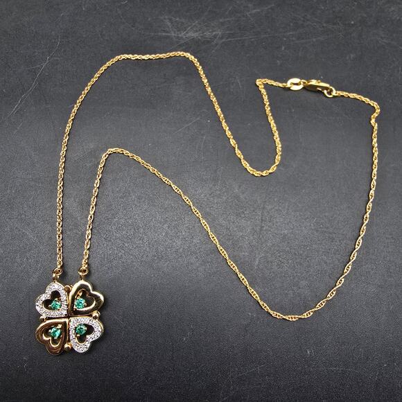 BGE Irish Shamrock Pendant Necklace CZ Gold Tone Irish St Patricks Day - Picture 3 of 9